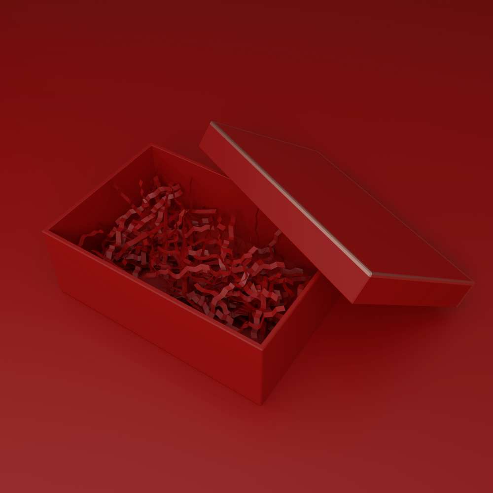 a cardboard red box